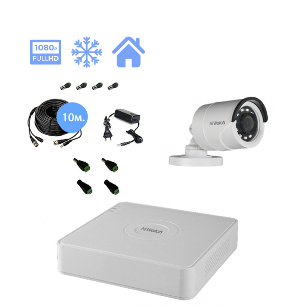 Комплект видеонаблюдения HiWatch на 1 уличную камеру 2mpx Комплект видеонаблюдения HiWatch на 1 уличную камеру 2mpx